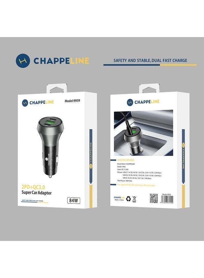 تشابي لاين  CHAPPELINE شاحن سيارة 2PD + QC3.0، محول سيارة سريع 84 واط، موديل CH5، منافذ شحن ثنائية، أسود - Image 4